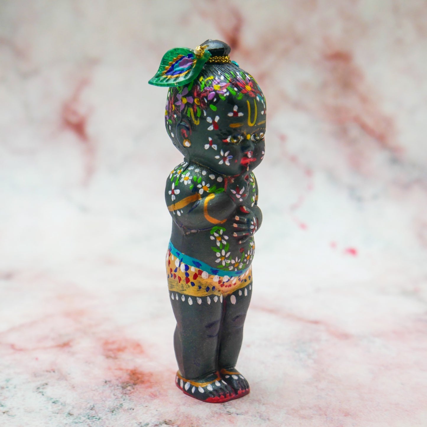 Adorable Handmade Hand-painted Resin Miniature Sri Krishna Mohan Doll 4"