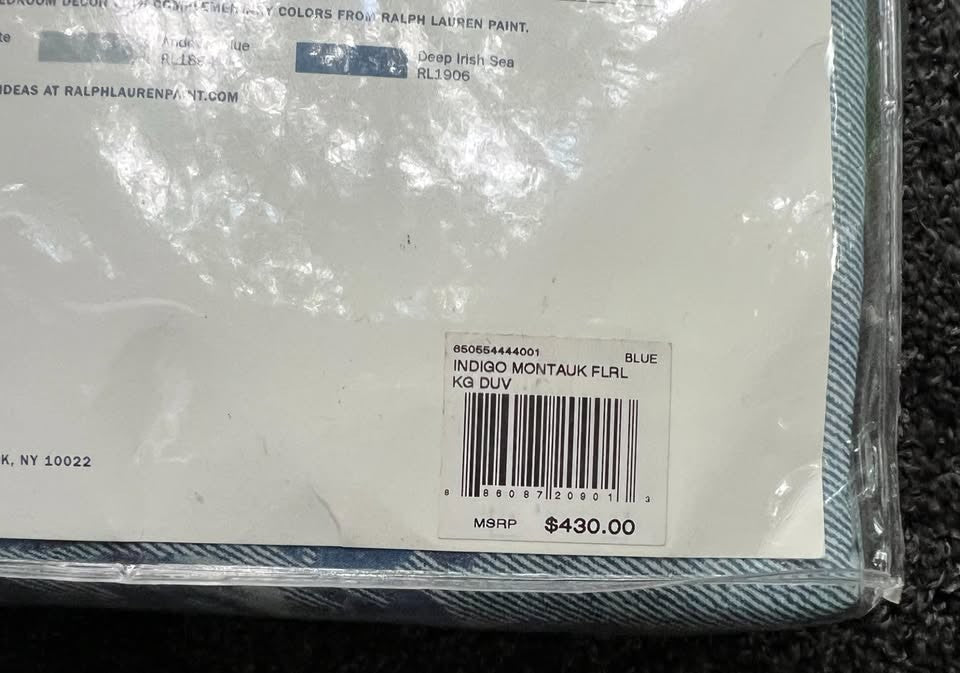 Brand New Ralph Lauren Indigo Montauk Floral King Duvet 100% Cotton  110"x96"
