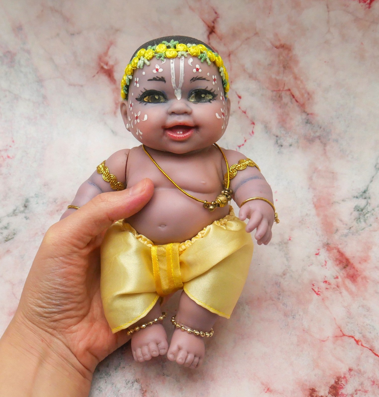 Adorable Hand-crafted Soft Vinyl Chubby Nandalal Gopala  Baby Krishna Doll 7"