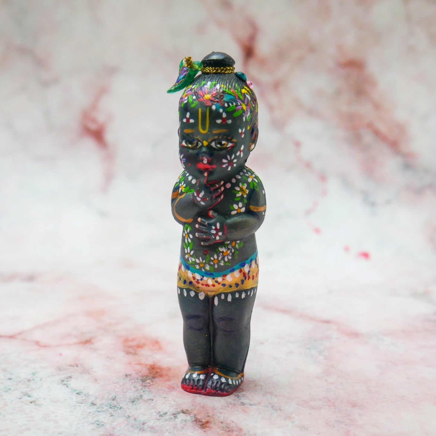 Adorable Handmade Hand-painted Resin Miniature Sri Krishna Mohan Doll 4"