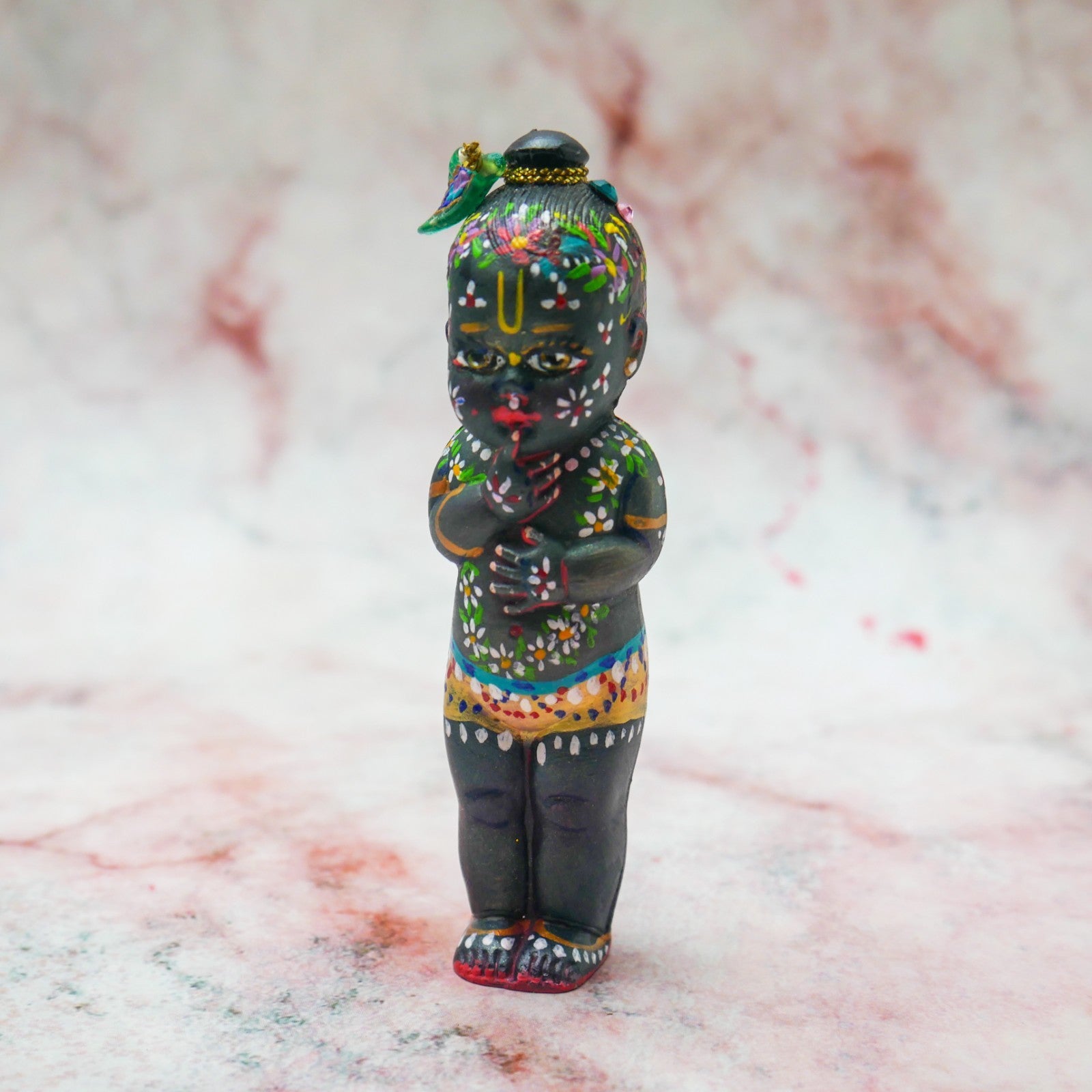 Adorable Handmade Hand-painted Resin Miniature Sri Krishna Mohan Doll 4"