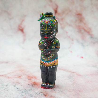 Adorable Handmade Hand-painted Resin Miniature Sri Krishna Mohan Doll 4"