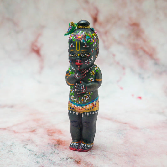 Adorable Handmade Hand-painted Resin Miniature Sri Krishna Mohan Doll 4"