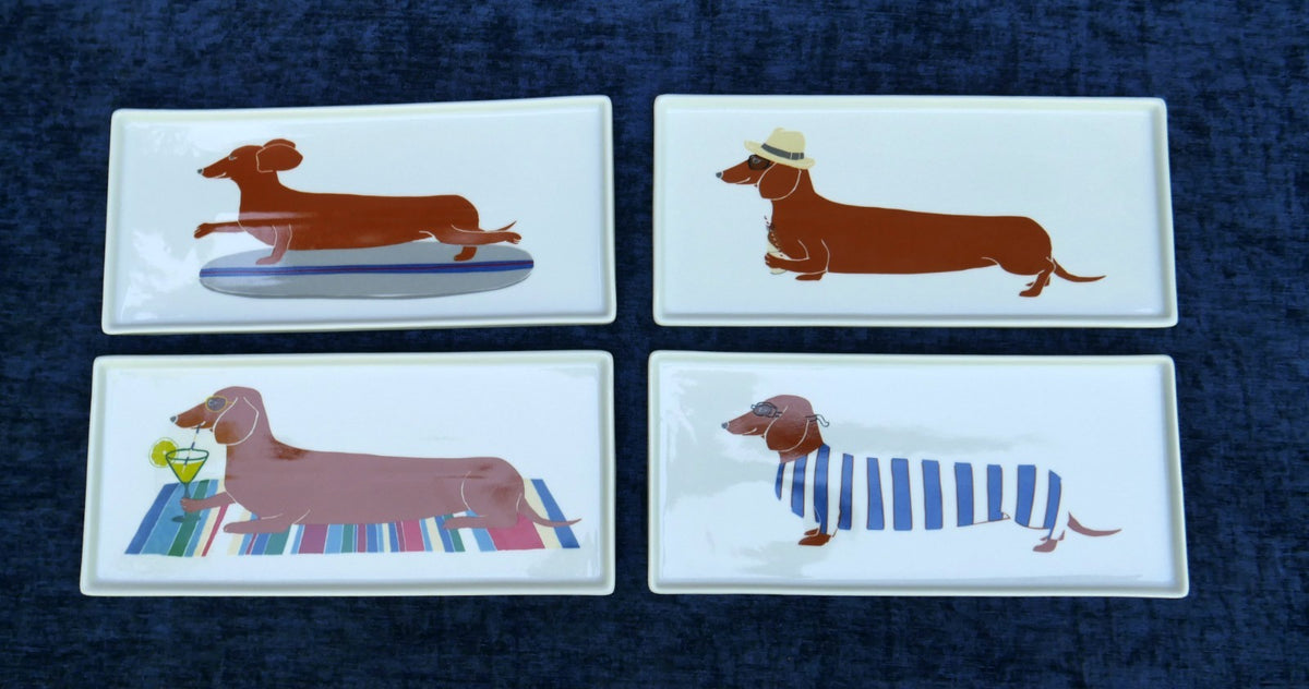 4 Claudia Pearson for West Elm Dachshund Wiener Dog Rectangular Appetizer Plates