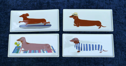 4 Claudia Pearson for West Elm Dachshund Wiener Dog Rectangular Appetizer Plates