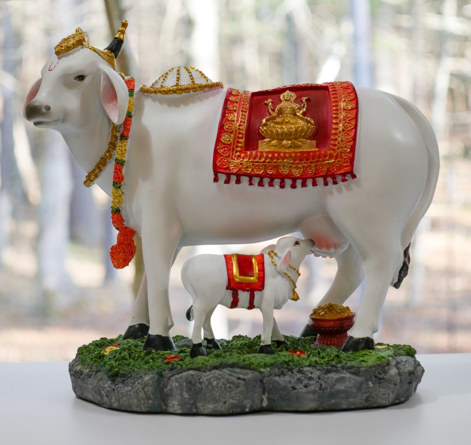 12" Sacred Kamdhenu Cow with Calf Large Statue Temple Religious Idol Sculpture