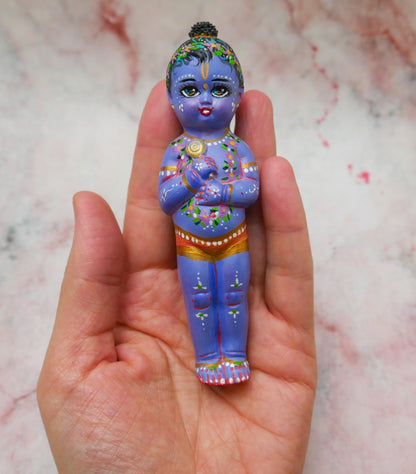 Adorable Handmade Hand-painted Resin Miniature Sri Krishna Doll 4"