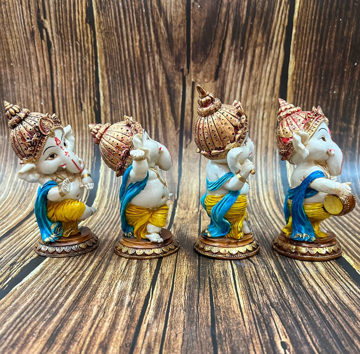 6" Set Sri Ganesha Statue With Decorative Base Dancing Ganesha For Puja &Temple