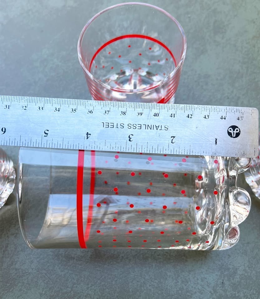 VTG 1980’s Set 6 Italian Red Polka Dot Bow Tie Cocktail Glasses +Large Ice Glass