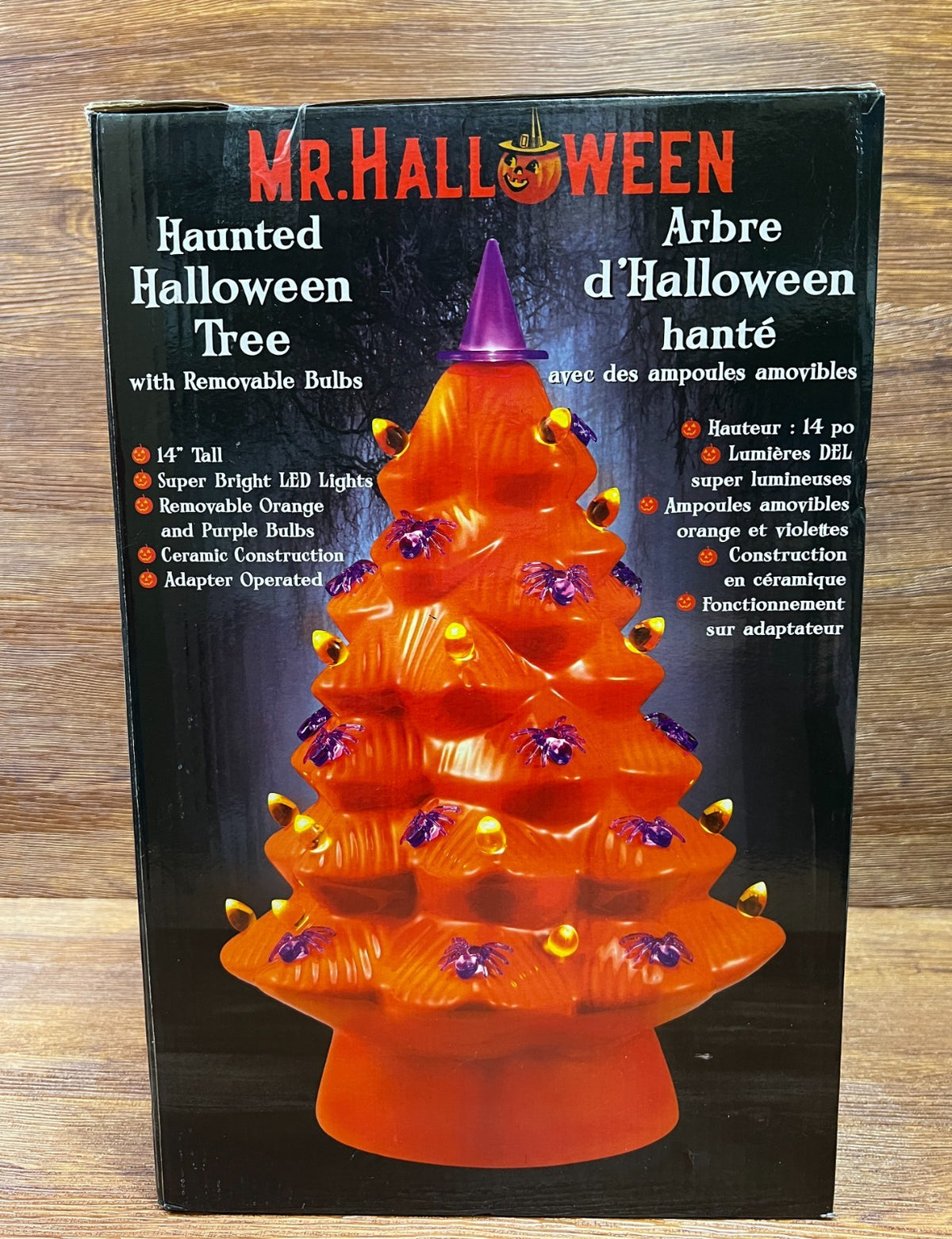 Mr. Halloween 14" Spider and Witch Hat Haunted Halloween Ceramic Orange Tree
