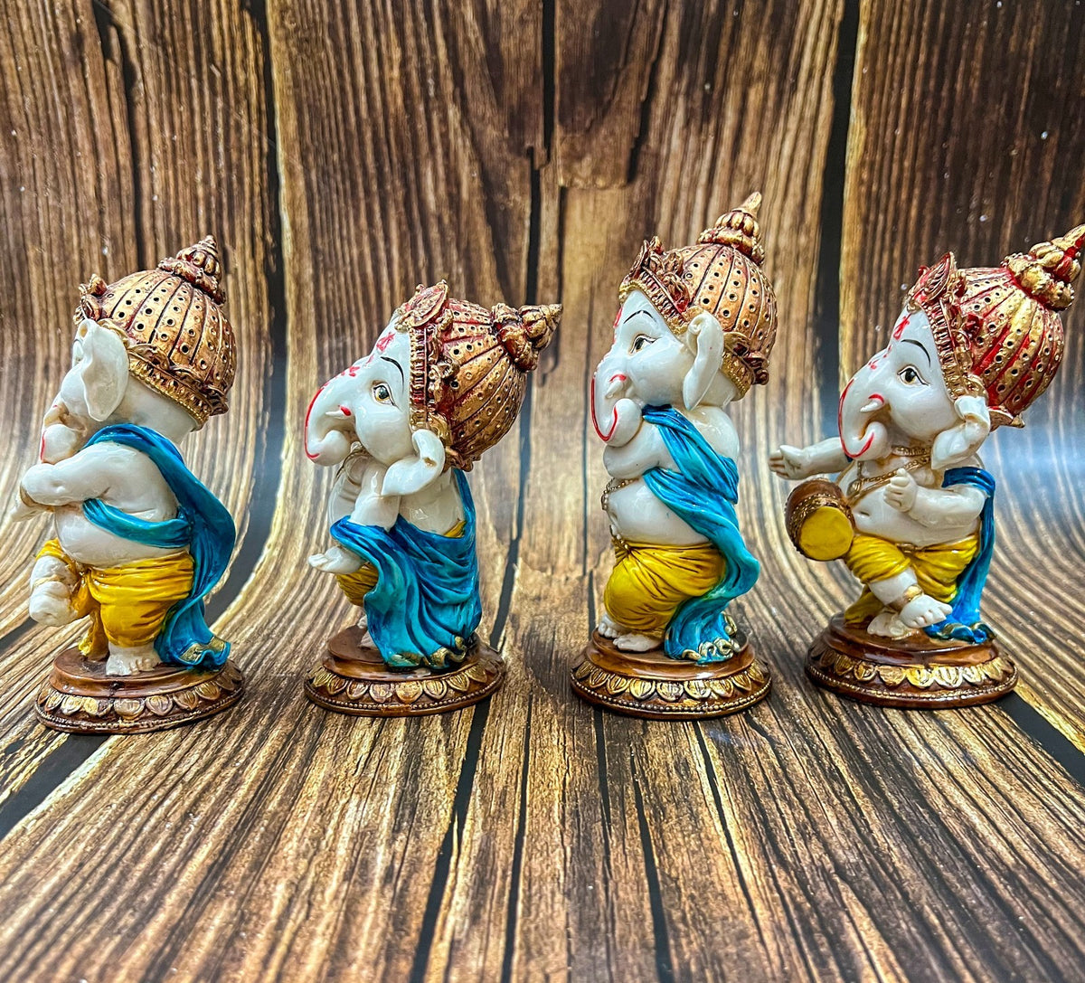 6" Set Sri Ganesha Statue With Decorative Base Dancing Ganesha For Puja &Temple