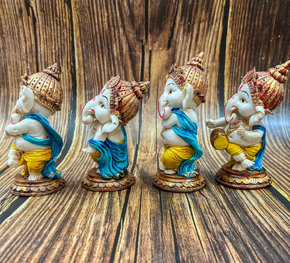 6" Set Sri Ganesha Statue With Decorative Base Dancing Ganesha For Puja &Temple