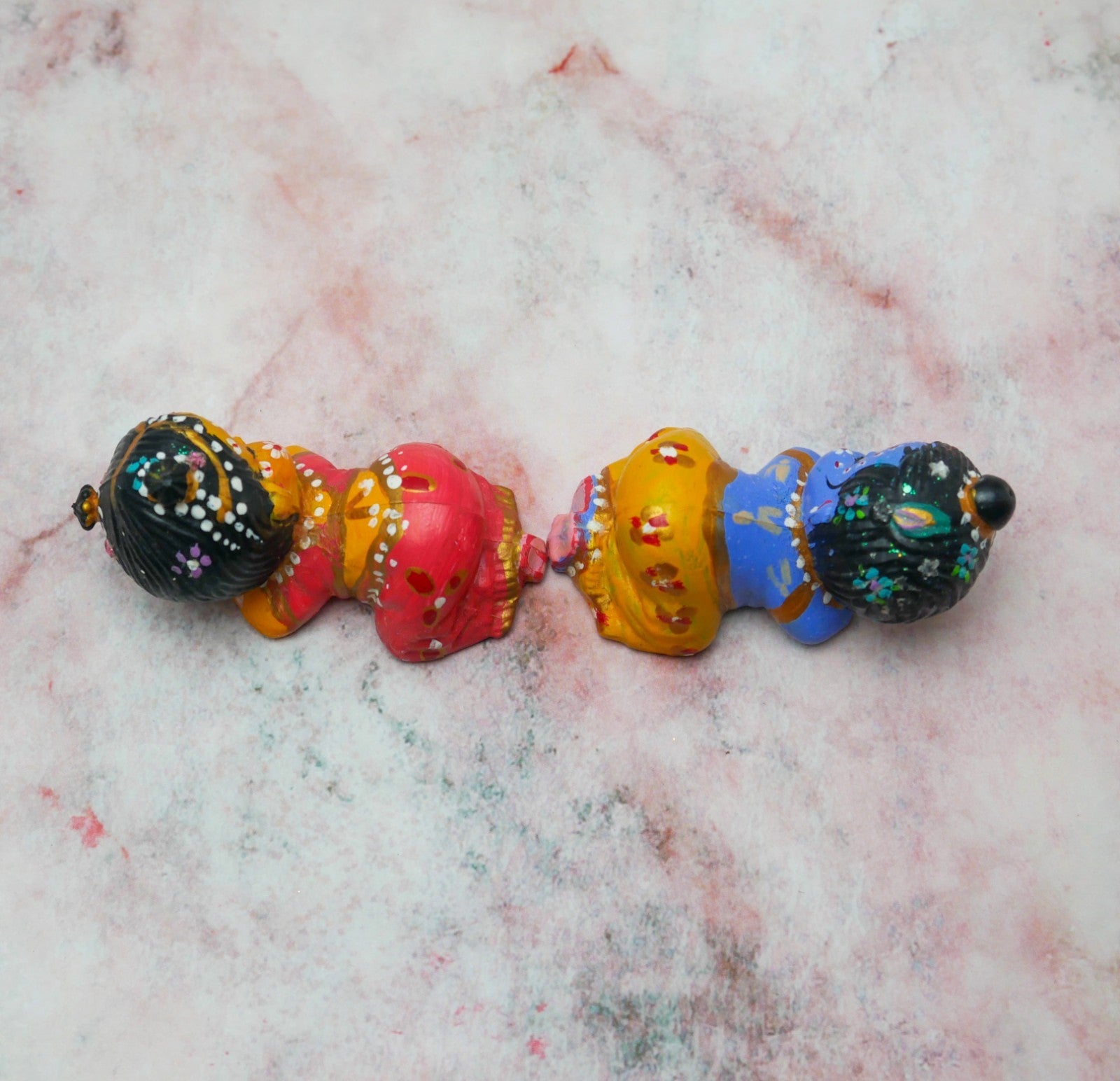 Adorable Handmade Hand-painted Mini Snuggling Sri Radha Krishna Baby Dolls 2.5"