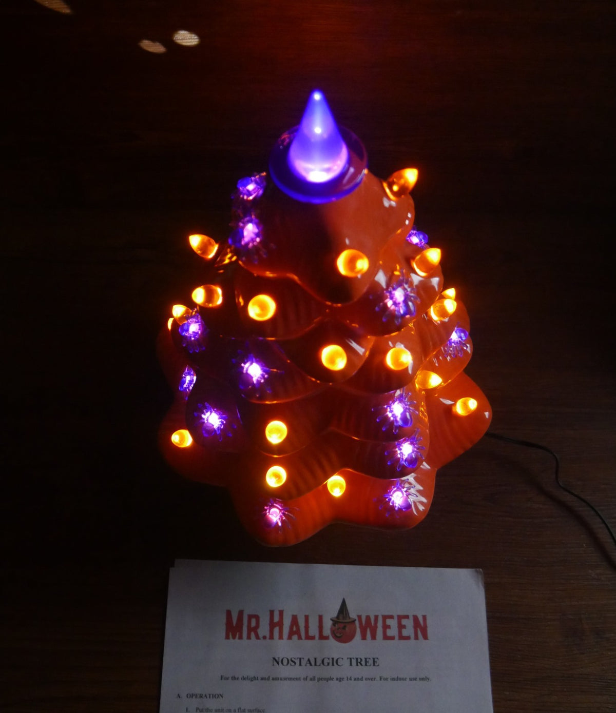 Mr. Halloween 14" Spider and Witch Hat Haunted Halloween Ceramic Orange Tree