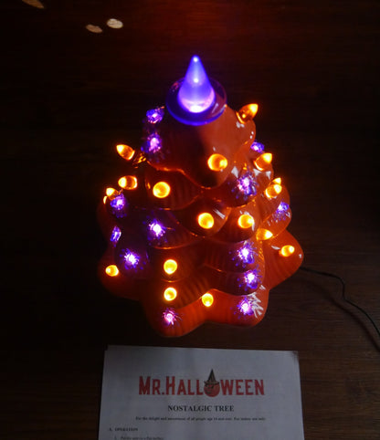 Mr. Halloween 14" Spider and Witch Hat Haunted Halloween Ceramic Orange Tree