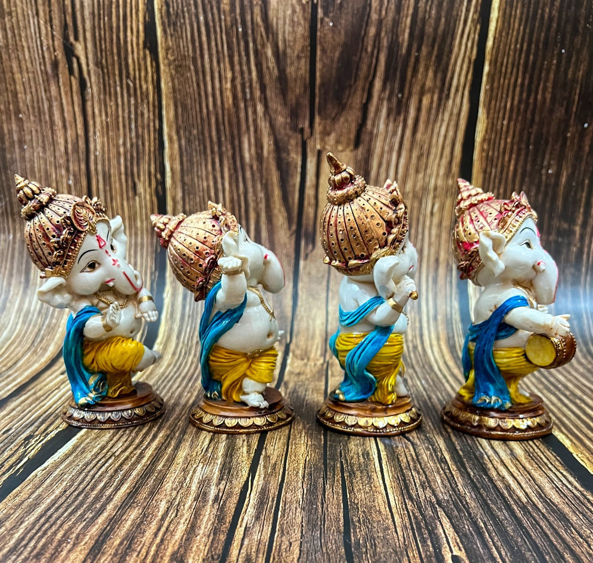6" Set Sri Ganesha Statue With Decorative Base Dancing Ganesha For Puja &Temple