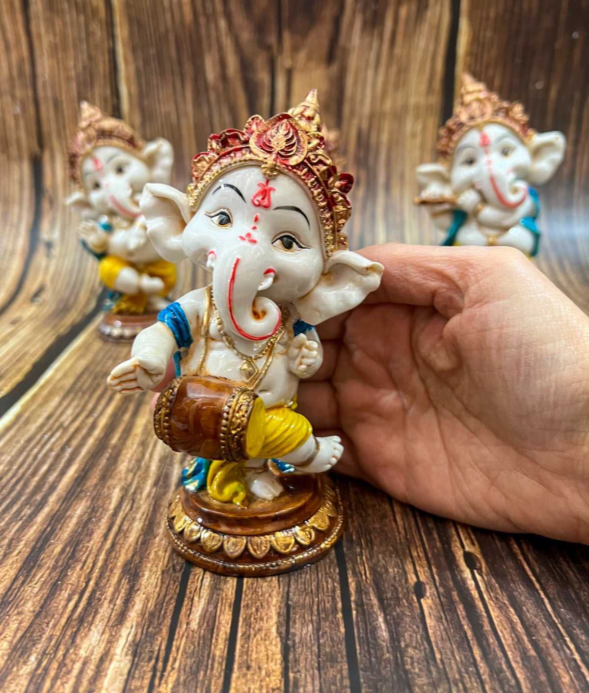 6" Set Sri Ganesha Statue With Decorative Base Dancing Ganesha For Puja &Temple