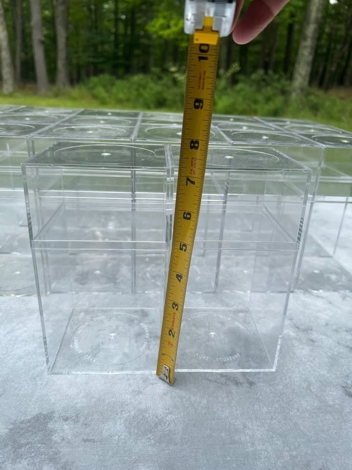 Lot of 5 - Clear Acrylic Plastic Display Boxes Containers Cases 4” x 4” x 7.25”