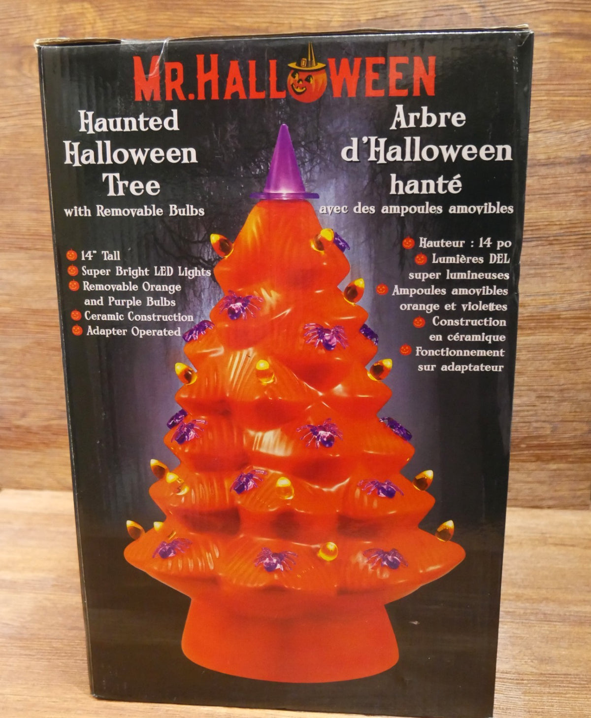 Mr. Halloween 14" Spider and Witch Hat Haunted Halloween Ceramic Orange Tree