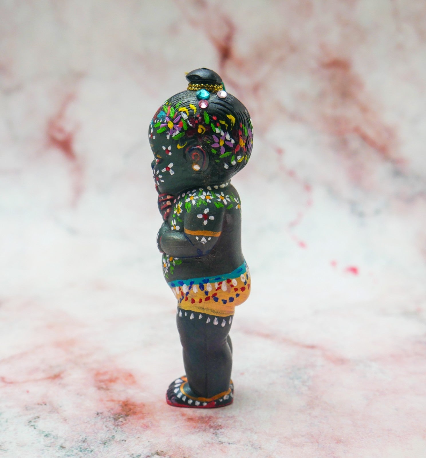 Adorable Handmade Hand-painted Resin Miniature Sri Krishna Mohan Doll 4"