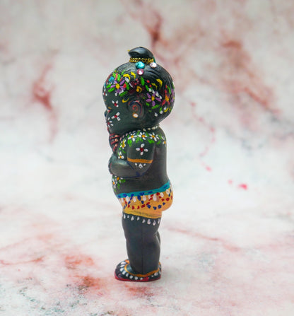 Adorable Handmade Hand-painted Resin Miniature Sri Krishna Mohan Doll 4"