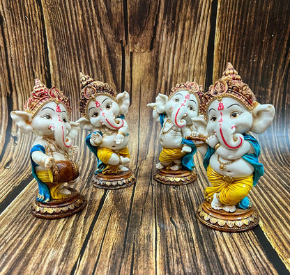 6" Set Sri Ganesha Statue With Decorative Base Dancing Ganesha For Puja &Temple