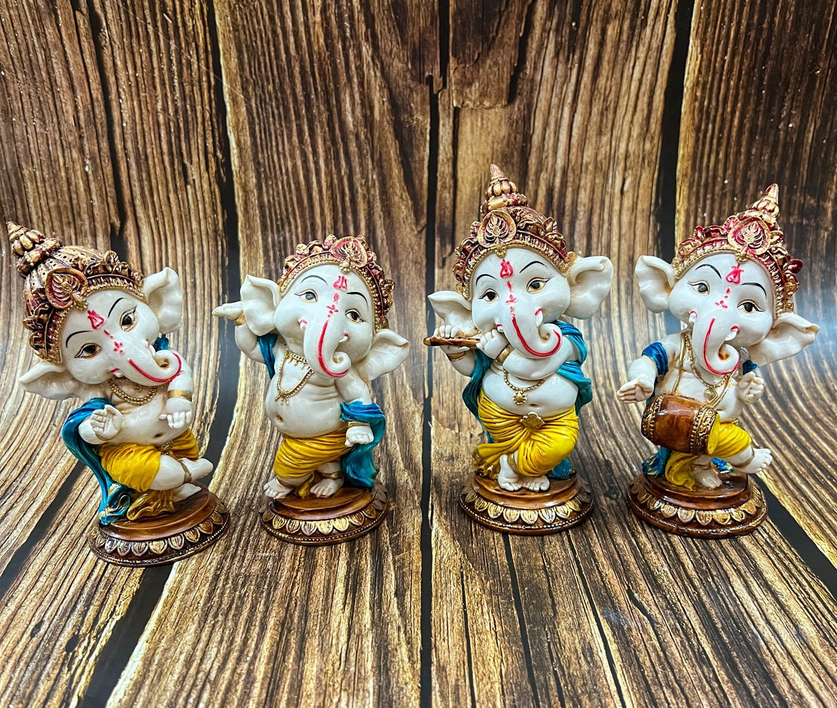 6" Set Sri Ganesha Statue With Decorative Base Dancing Ganesha For Puja &Temple