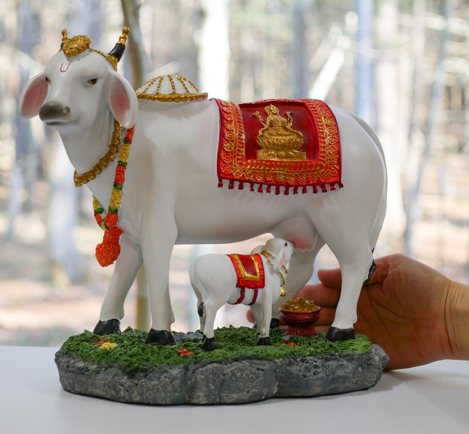 12" Sacred Kamdhenu Cow with Calf Large Statue Temple Religious Idol Sculpture