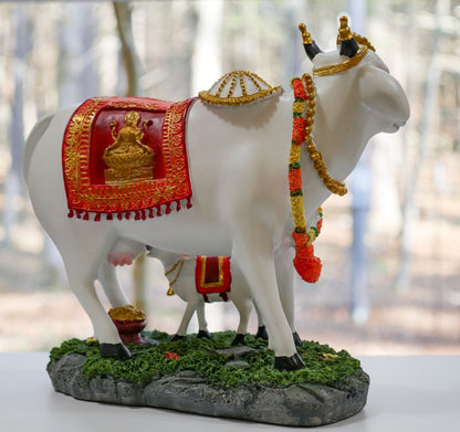 12" Sacred Kamdhenu Cow with Calf Large Statue Temple Religious Idol Sculpture