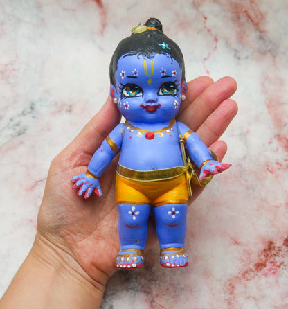 Handmade Hand-painted Resin Sri Radha Krishna Balaram Deity Doll Set  VTG 7"