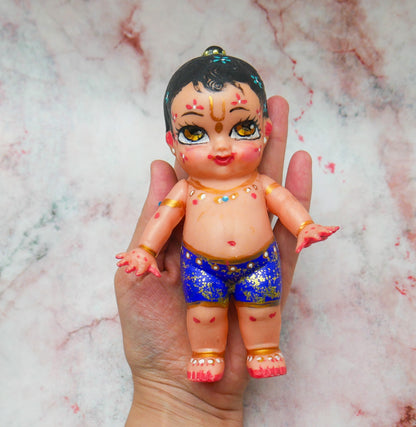 Handmade Hand-painted Resin Sri Radha Krishna Balaram Deity Doll Set  VTG 7"