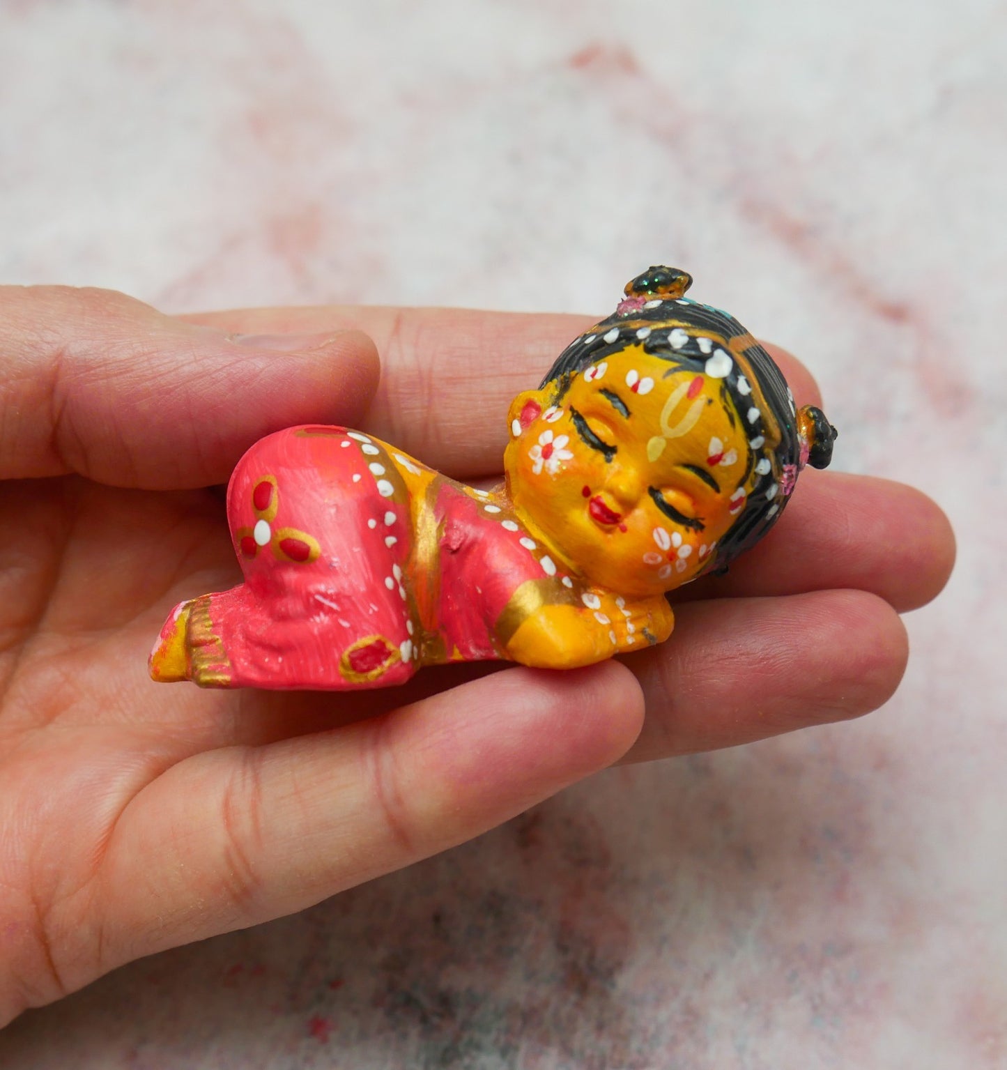 Adorable Handmade Hand-painted Mini Snuggling Sri Radha Krishna Baby Dolls 2.5"