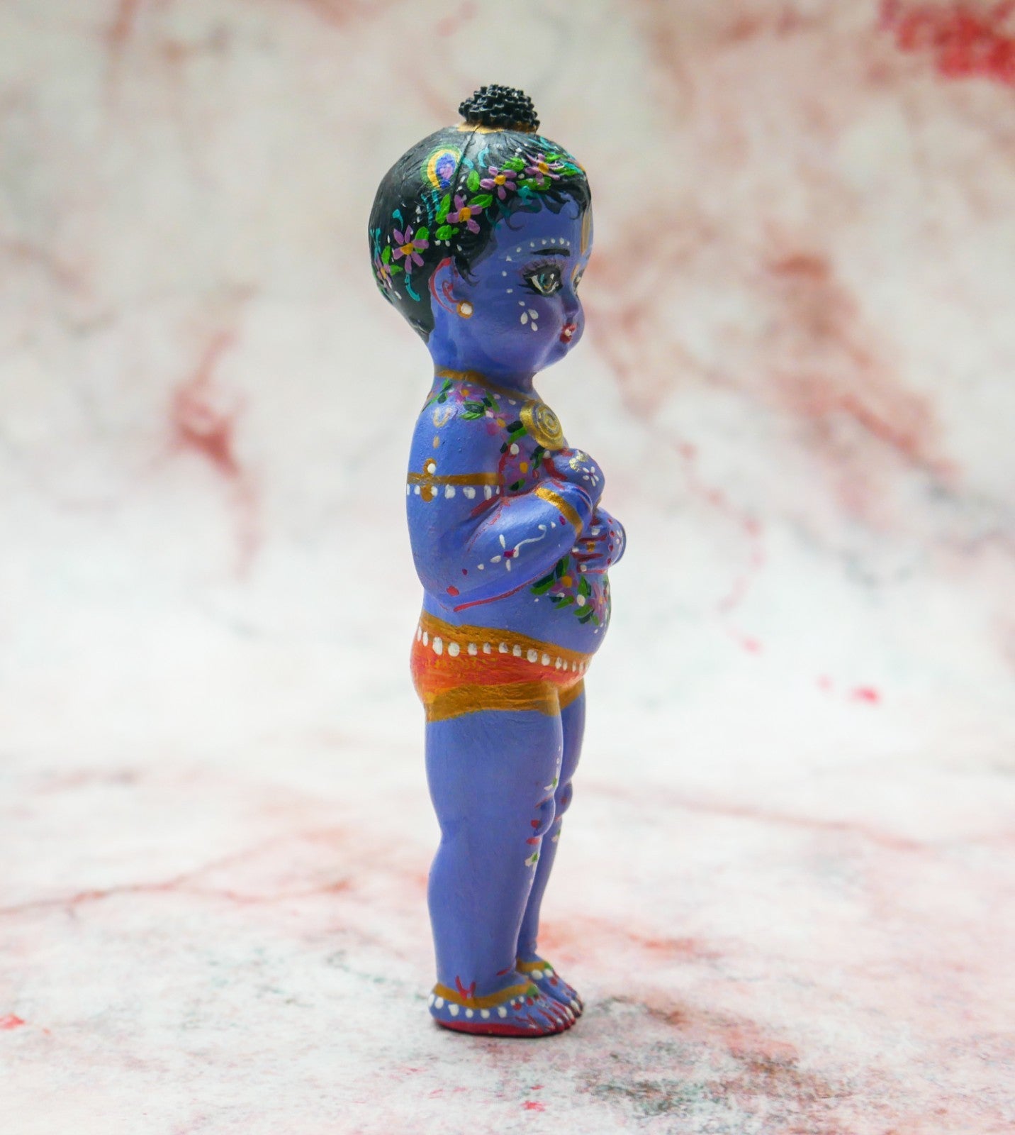 Adorable Handmade Hand-painted Resin Miniature Sri Krishna Doll 4"
