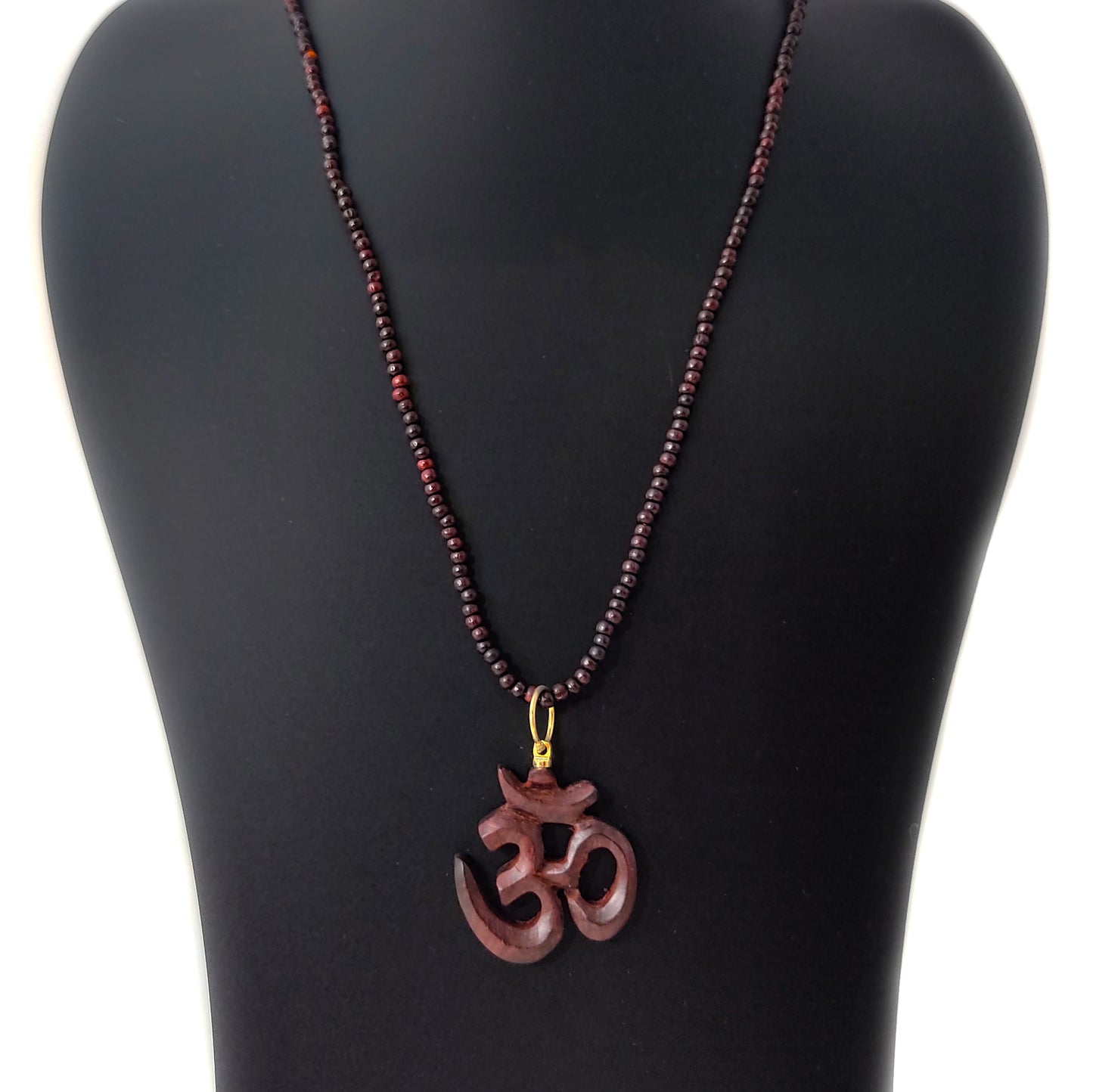 18" Rosewood Om Aum Necklace Pendant Hanmade All Natural Wood Beads Neckalce