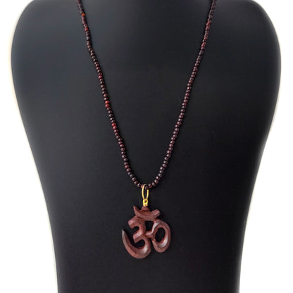 18" Rosewood Om Aum Necklace Pendant Hanmade All Natural Wood Beads Neckalce