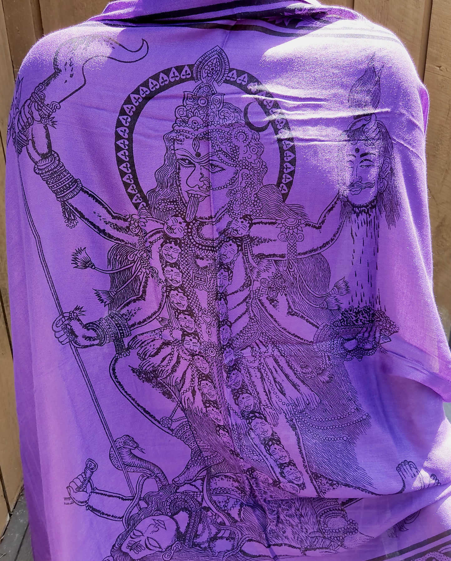 Large Kali Shawl | Oversize 42"X68" Goddess Kali and Shiva Shawl | Altar Cloth