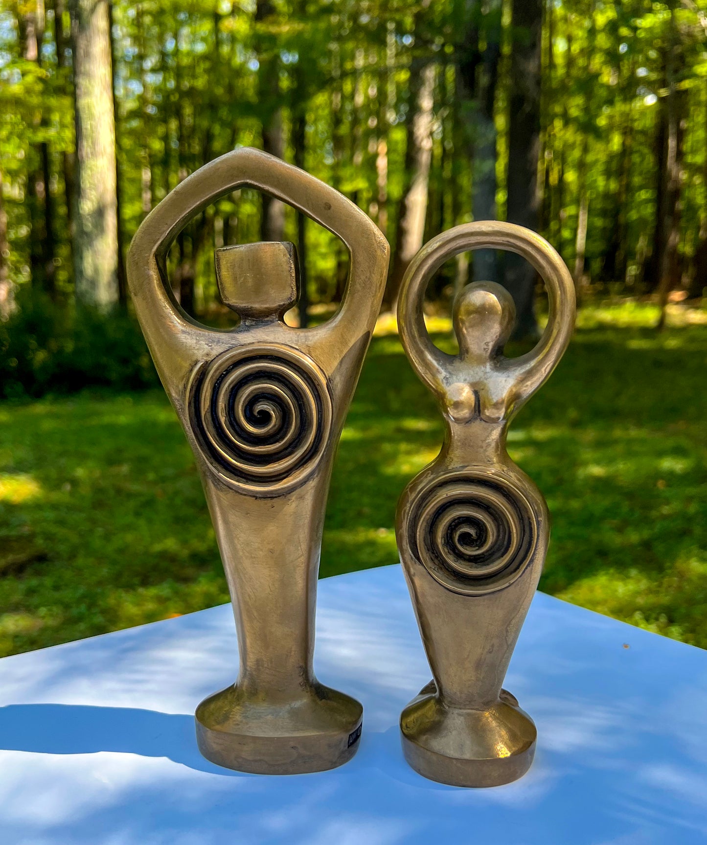 Spiral Lord and Spiral Goddess Cold Cast Bronze Vintage Statue Set - 7.5" Tall