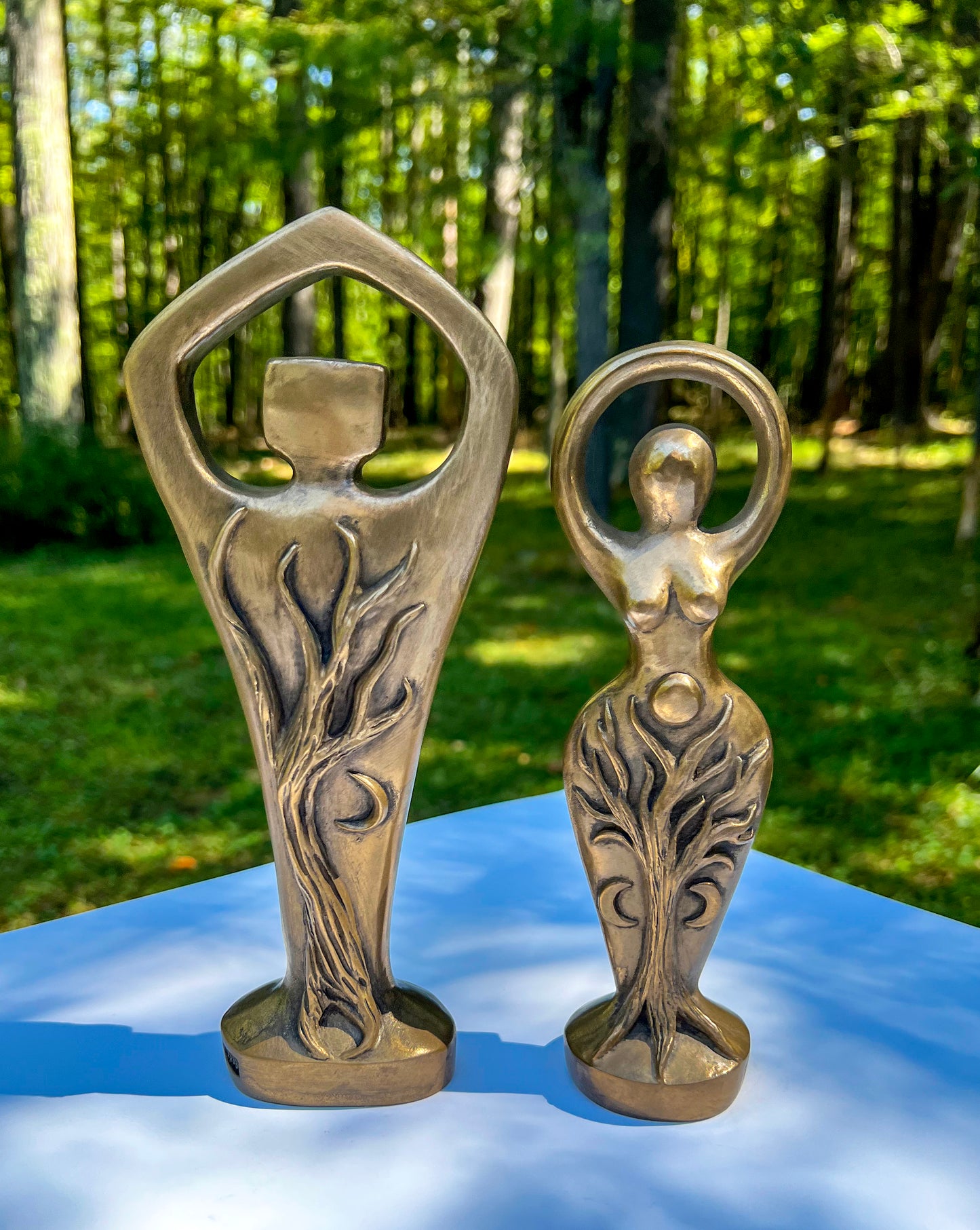 Spiral Lord and Spiral Goddess Cold Cast Bronze Vintage Statue Set - 7.5" Tall