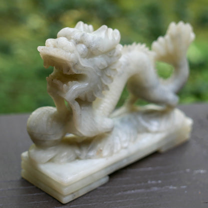 Chinese Carved Dragon Soapstone Statue Figurine | Feng Shui Dragon Statue 5.5" Long