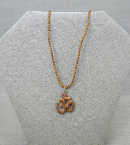 Om Pendant Necklace - Spiritual Sandalwood Beads Necklace Perfect Yoga Gift 18"