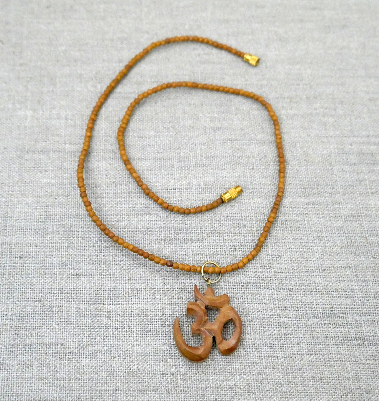 Om Pendant Necklace - Spiritual Sandalwood Beads Necklace Perfect Yoga Gift 18"