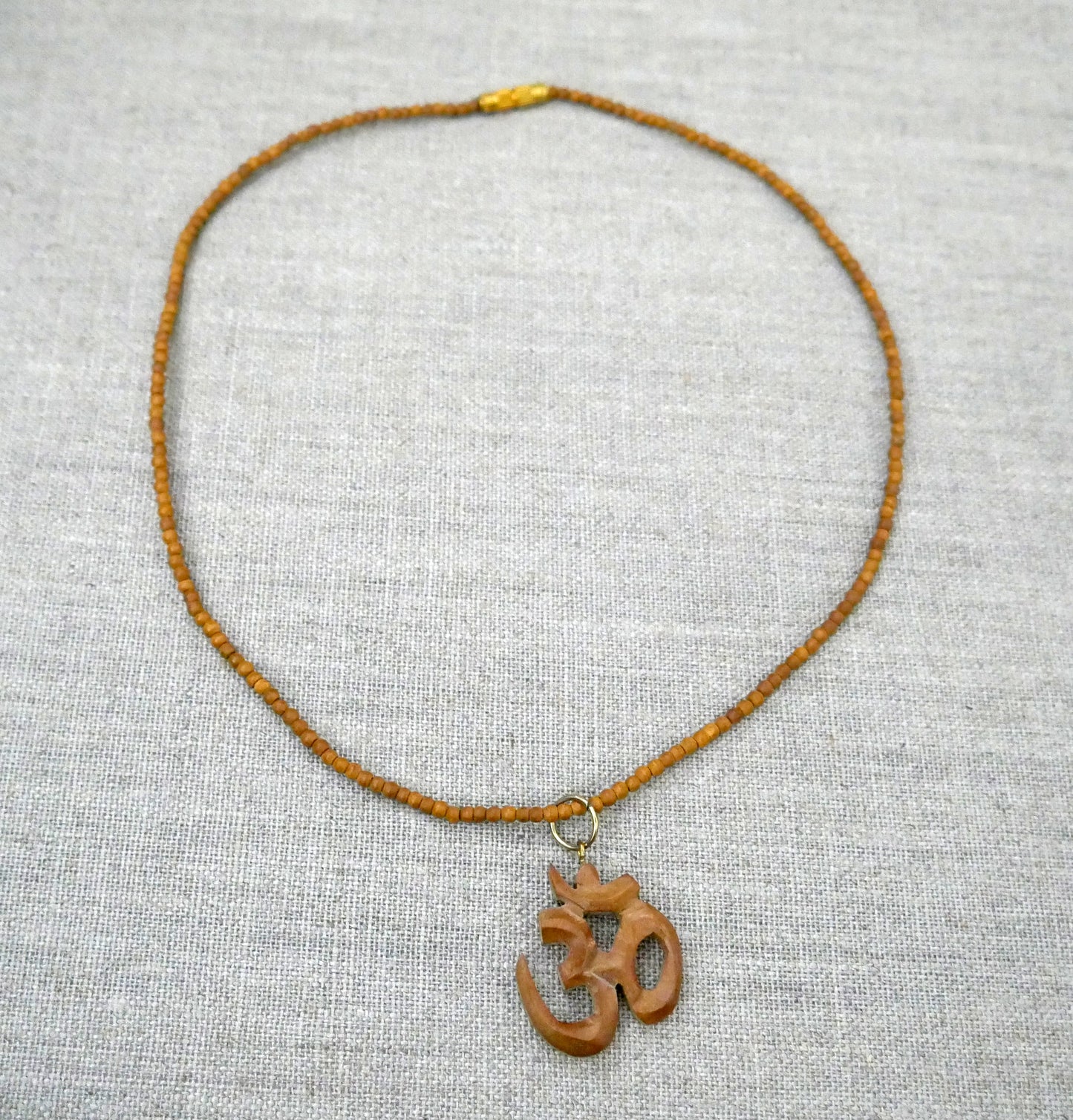 Om Pendant Necklace - Spiritual Sandalwood Beads Necklace Perfect Yoga Gift 18"