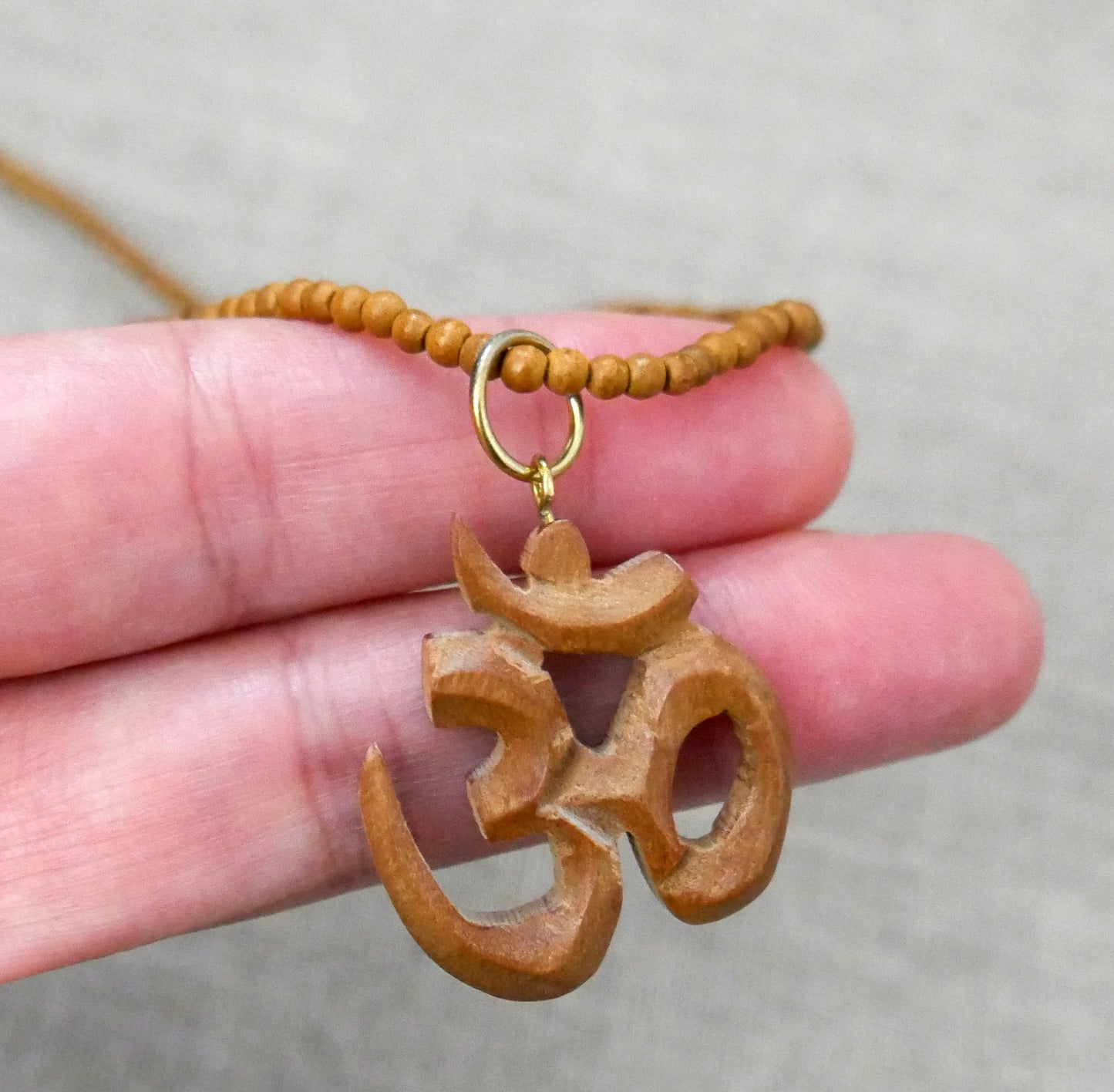 Om Pendant Necklace - Spiritual Sandalwood Beads Necklace Perfect Yoga Gift 18"