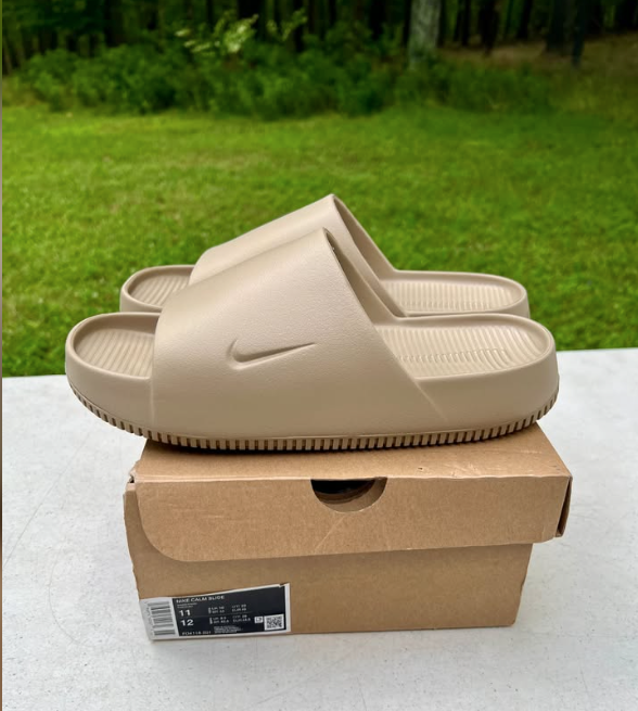 Nike Calm Slide Sandals Khaki Beige Mens Size 11 (Women's size 12) Slip-Ons