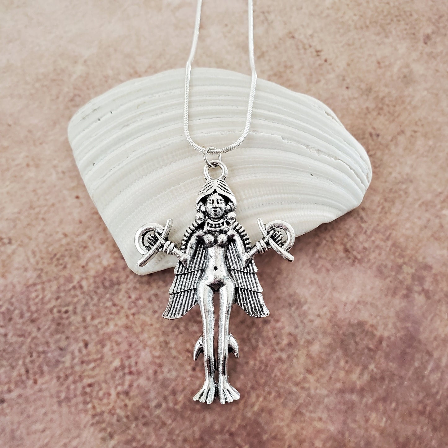 Goddess Lilith Inanna Pendant Necklace 18&quot; Silver Plated Snake Jewelry