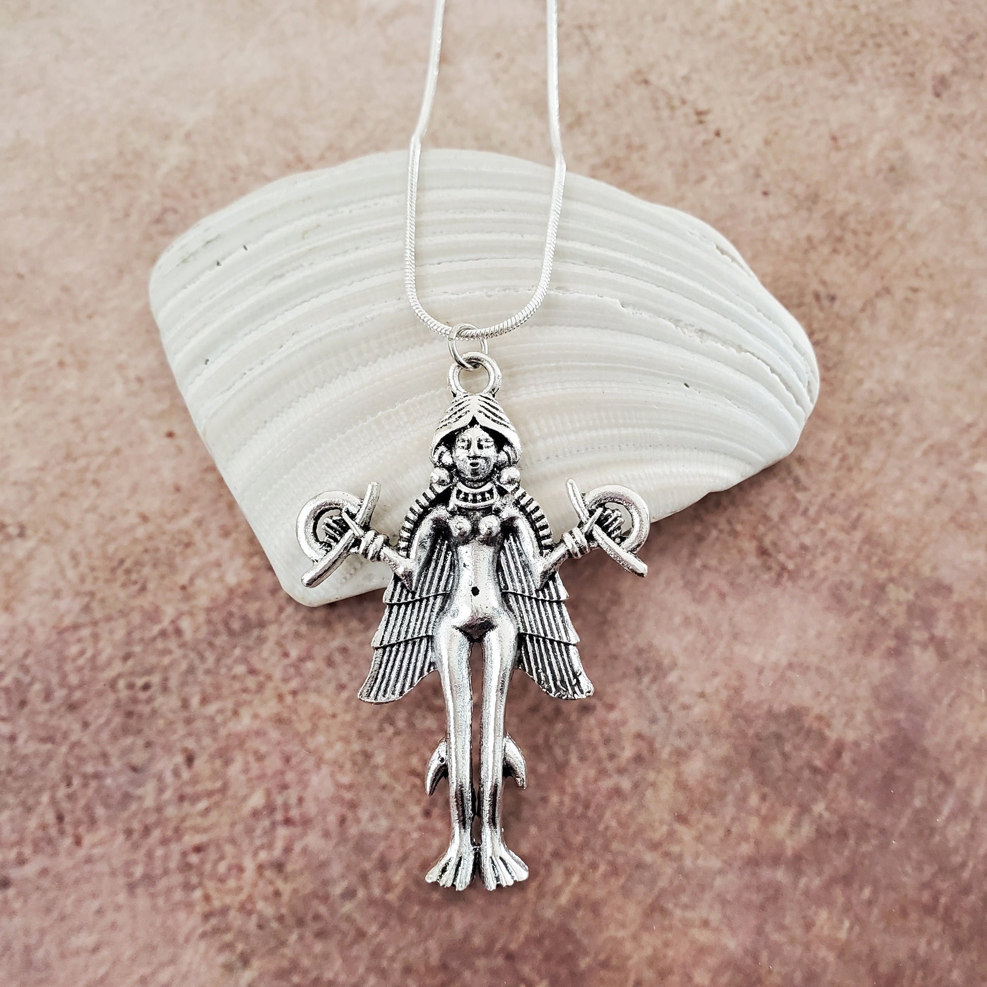 Goddess Lilith Inanna Pendant Necklace 18&quot; Silver Plated Snake Jewelry