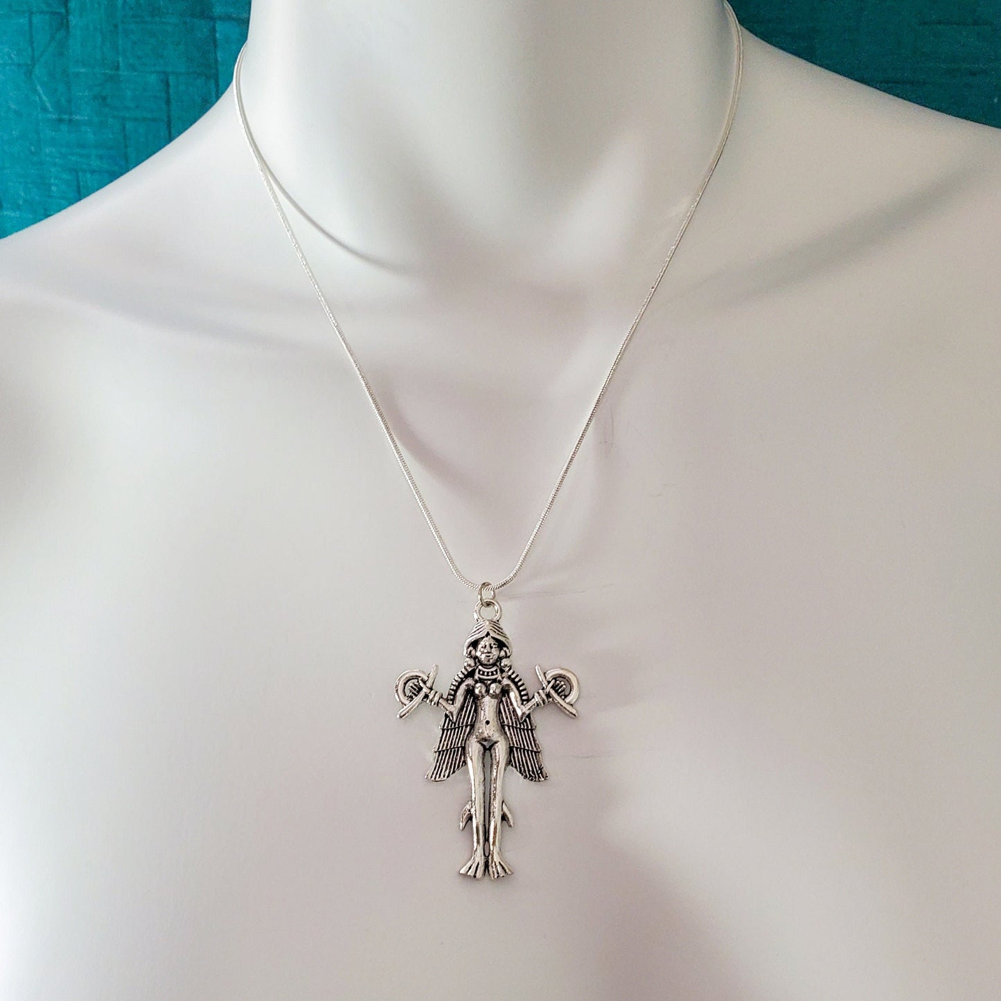 Goddess Lilith Inanna Pendant Necklace 18&quot; Silver Plated Snake Jewelry