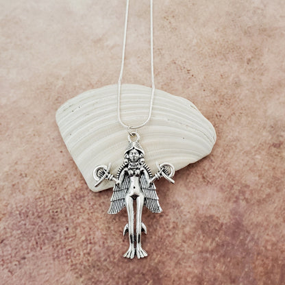 Goddess Lilith Inanna Pendant Necklace 18&quot; Silver Plated Snake Jewelry