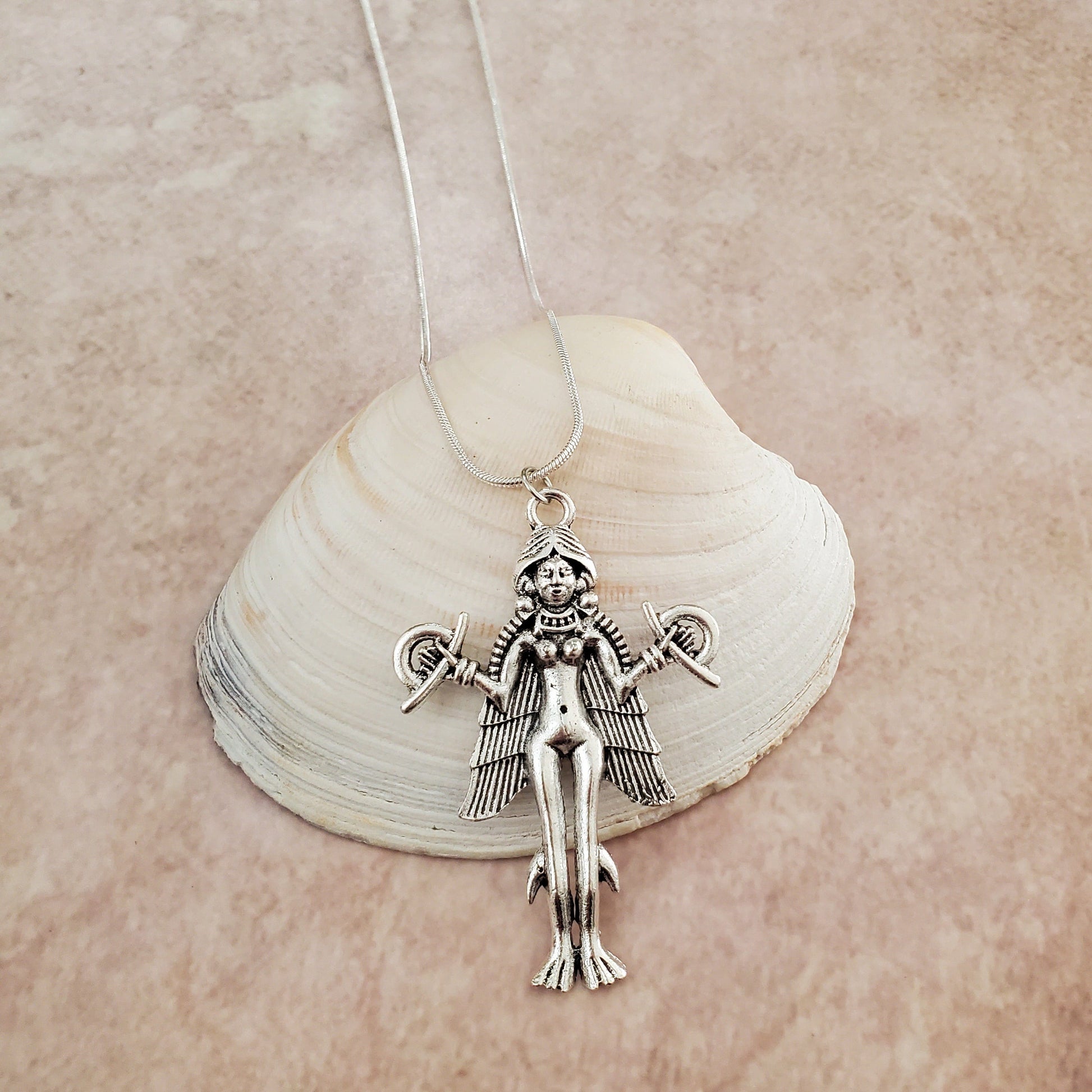 Goddess Lilith Inanna Pendant Necklace 18&quot; Silver Plated Snake Jewelry