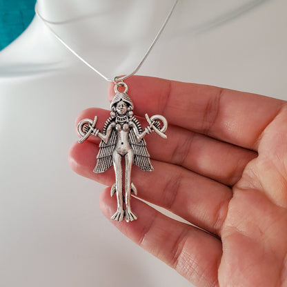 Goddess Lilith Inanna Pendant Necklace 18&quot; Silver Plated Snake Jewelry